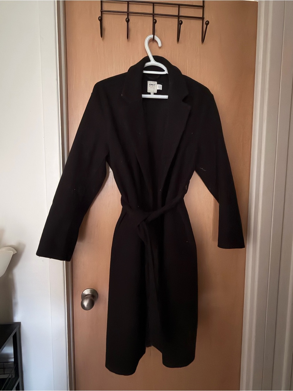 Only Black Long Belted Trench Coat